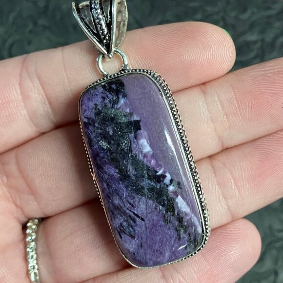 Aegirine Included Charoite Pendant Stone Crystal Jewelry - Picture 4 of 8